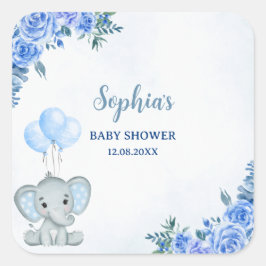 Adesivo Quadrado Cute Watercolor Elephant baby shower Boy