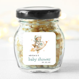 Adesivo Quadrado Cute Watercolor Teddy Bear Astronaut Baby Shower