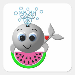 Adesivo Quadrado Cute Whale and Watermelon