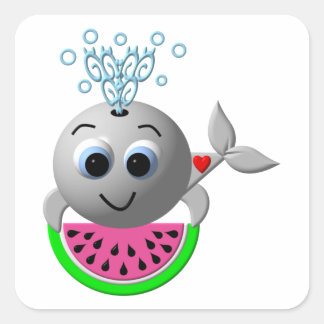 Adesivo Quadrado Cute Whale and Watermelon