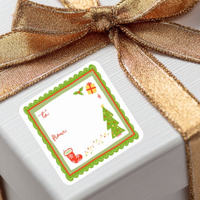 Adesivo Quadrado Cute Whimsical Christmas Holiday CUSTOM TO FROM (Cute Whimsical Christmas Holiday CUSTOM TO FROM Square Sticker
)