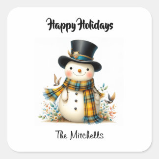 Adesivo Quadrado Cute Whimsical Snowman Square Sticker