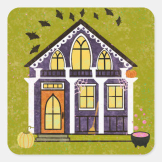 Adesivo Quadrado Cute Witchy Haunted Halloween Cottage 