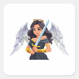 Adesivo Quadrado Cute woman Angel's with open wings and sword