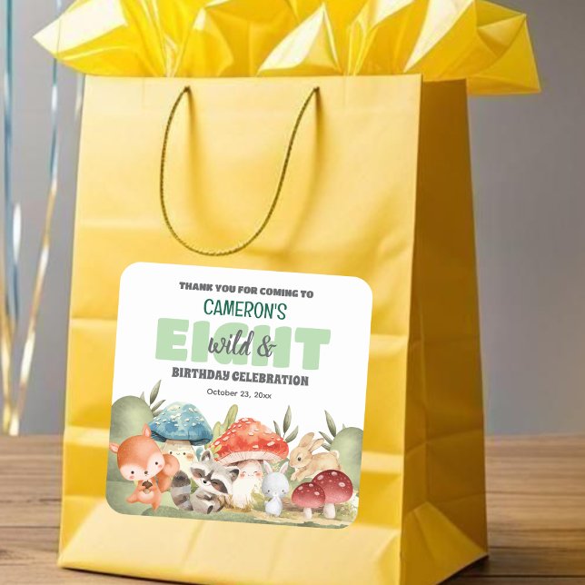 Adesivo Quadrado Cute Woodland Animals 8th Birthday Party  (Criador carregado)