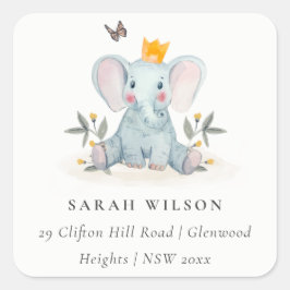 Adesivo Quadrado Cute Woodland Baby Elephant Foliage Endereço