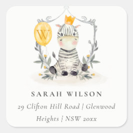 Adesivo Quadrado Cute Yellow Baby Zebra Foliage Endereço Balão