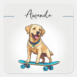 Adesivo Quadrado Cute Yellow Labrador Puppy no skate