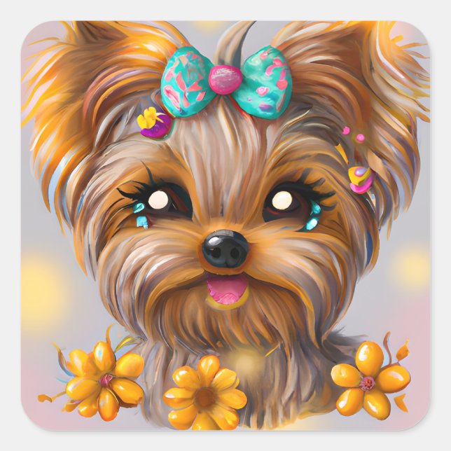 Adesivo Quadrado Cute Yorkie Kawaii (Frente)