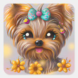 Adesivo Quadrado Cute Yorkie Kawaii
