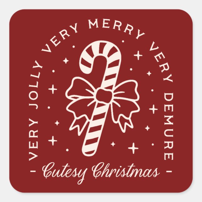 Adesivo Quadrado Cutesy Natal pré-desidratado arco de cana doce ver (Frente)