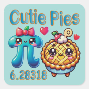 Adesivo Quadrado "Cutie Pies" - Símbolo de Pi Cónico e Pie Pun