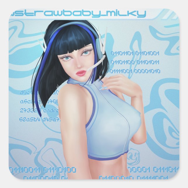 Adesivo Quadrado Cyber Girl Y2K (Frente)