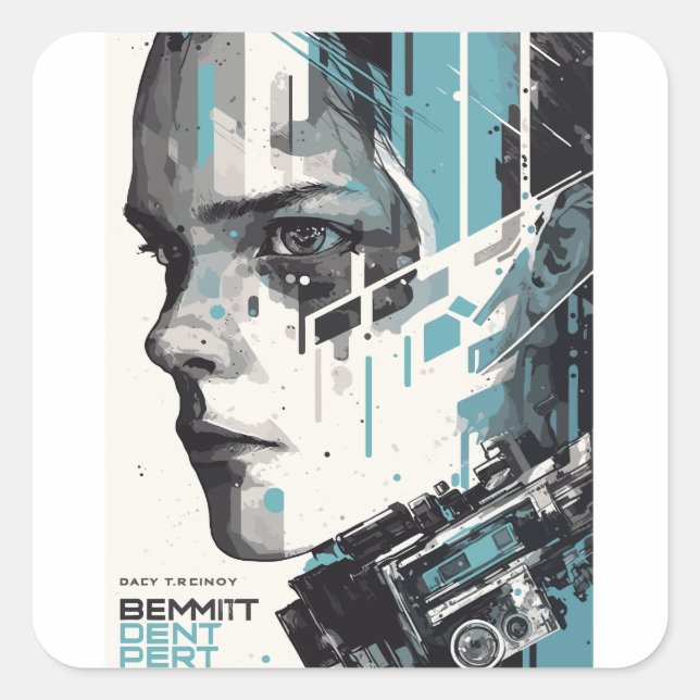 Adesivo Quadrado Cyber Vision - Poster de Arte Futurística (Frente)