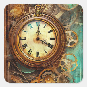 Adesivo Quadrado Cyberpunk Industrial Mecânico Vintage Steampunk