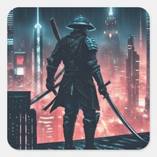 Adesivo Quadrado Cyberpunk Samurai
