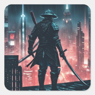 Adesivo Quadrado Cyberpunk Samurai