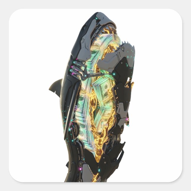 Adesivo Quadrado Cyberpunk Shark Neon Glitch Sticker | サイバーパンクサメ  (Frente)