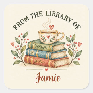 Adesivo Quadrado Da Biblioteca de | Amante de Livros Personalizados