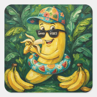 Adesivo Quadrado Da Biblioteca De Banana Summer Vibes Ex-Libris