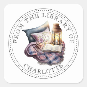 Adesivo Quadrado Da Biblioteca De Ex-Libris Ilustrado