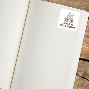 Adesivo Quadrado Da Biblioteca Do Esqueleto Amante Da Leitura De Li