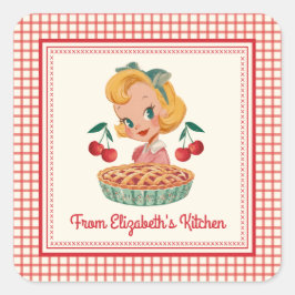 Adesivo Quadrado Da cozinha de Gingham Vintage Cereja Vermelha 