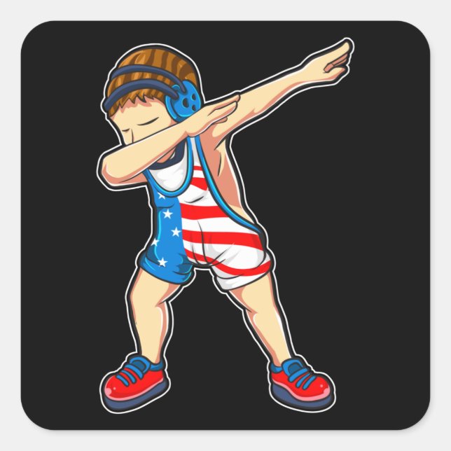 Adesivo Quadrado Dabbing Luta Boy Wrestler EUA Flag (Frente)