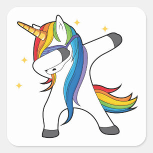Adesivo Quadrado Dabbing Rainbow Unicorn