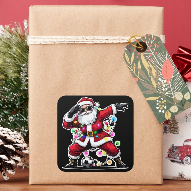Adesivo Quadrado Dabbing Santa Christmas Lights Soccer (Feriado)
