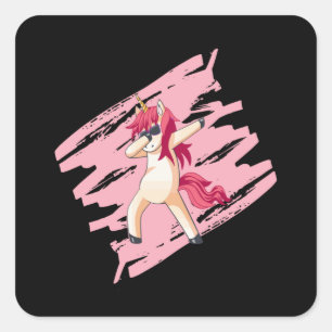 Adesivo Quadrado Dabbing Unicorn Girl Girls Girls Engraçada Ideia