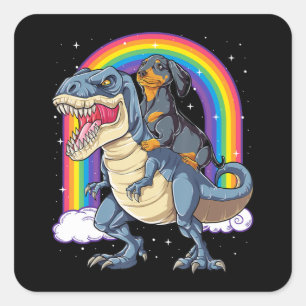 Adesivo Quadrado Dachshund Andando Dinossauro T Rex Presentes Rapaz