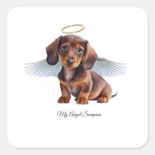 Adesivo Quadrado Dachshund Angel Puppy Stickers