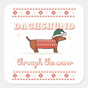Adesivo Quadrado Dachshund Através da Camisola de Natal da Neve Dox