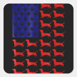 Adesivo Quadrado Dachshund - Bandeira Americana Cuta 4 De Julho