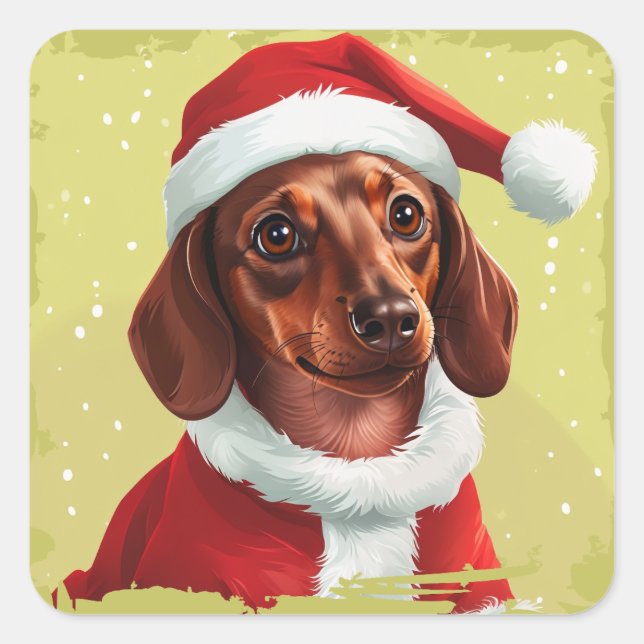 Adesivo Quadrado Dachshund Com Roupa De Papai Noel - Natal 1 (Frente)