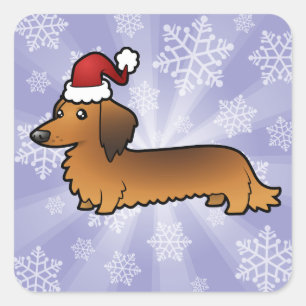 Adesivo Quadrado Dachshund de Natal (cabelo longo)