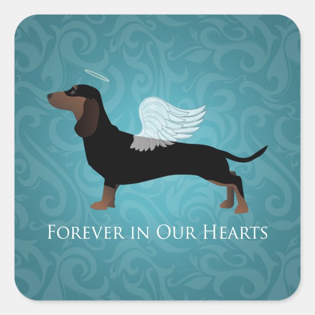 Adesivo Quadrado Dachshund - Design Memorial Pet Loss (Frente)