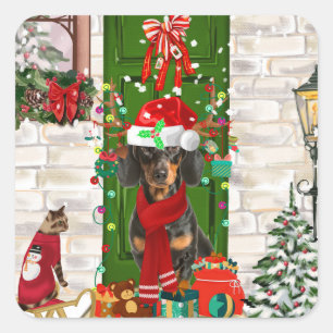 Adesivo Quadrado Dachshund Dog Christmas