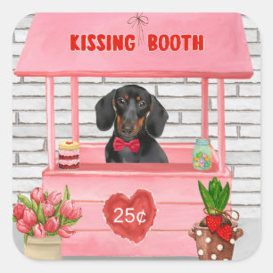 Adesivo Quadrado Dachshund Dog Dia de os namorados Beijando Booth