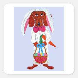 Adesivo Quadrado Dachshund Easter Bunny