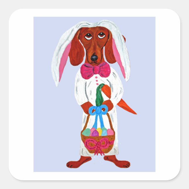 Adesivo Quadrado Dachshund Easter Bunny (Frente)