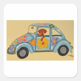 Adesivo Quadrado Dachshund em carro hippie