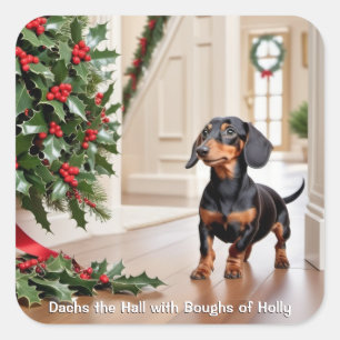 Adesivo Quadrado Dachshund Engraçado Cachorro Salsicha Natal