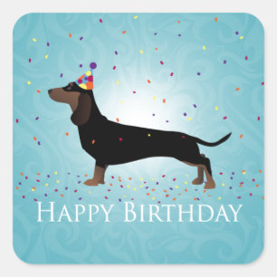 Adesivo Quadrado Dachshund Happy Birthday Design