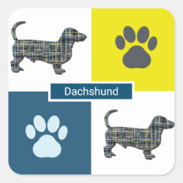 Adesivo Quadrado Dachshund Hound Dog & Paw Grid Square Stick