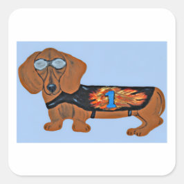 Adesivo Quadrado Dachshund in Racing Jacket Sticker