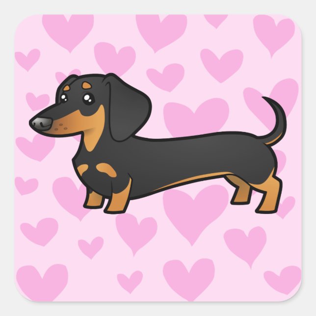 Adesivo Quadrado Dachshund Love (casaco suave) (Frente)