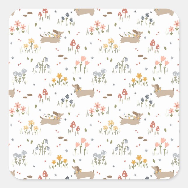 Adesivo Quadrado Dachshund Lover Weiner Cão Enchido Cão Cão Selvage (Frente)