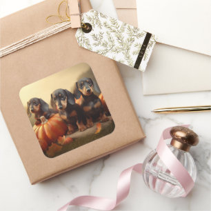 Adesivo Quadrado Dachshund Puppy Autumn Delight Pumpkin
